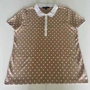 Tommy Hilfiger Polo Womens XL Tan Polka Dot Cotton Blend Short Sleeve Golf Shirt